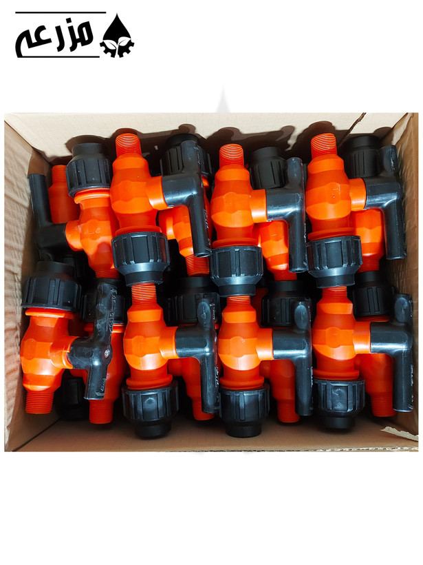 شیر توپی پلیمری یک سر رابط و یک سر دنده بیرون مزرعه (دسته پلیمری) 3/4 * 25